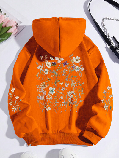 Ženska majica s printom šarenog cvijeća Harajuku Ležerna majica s kapuljačom Modna široka majica s kapuljačom Jesenska topla ženska majica od flisa