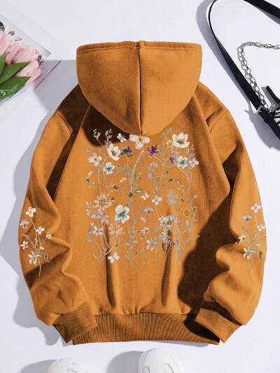 Ženska majica s printom šarenog cvijeća Harajuku Ležerna majica s kapuljačom Modna široka majica s kapuljačom Jesenska topla ženska majica od flisa