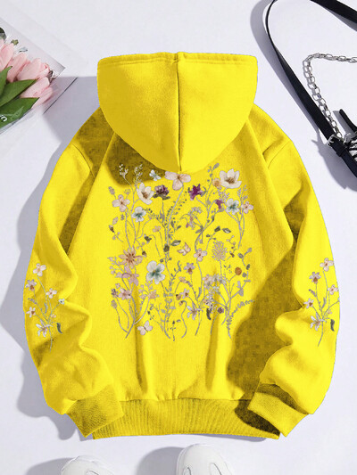 Ženska majica s printom šarenog cvijeća Harajuku Ležerna majica s kapuljačom Modna široka majica s kapuljačom Jesenska topla ženska majica od flisa