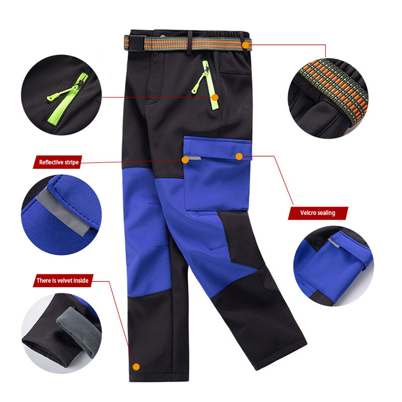 TRVLWEGO Pantaloni de schi pentru zăpadă pentru copii Trekking Călătorie Impermeabil Rezistent la vânt Căptușit cu lână Pantaloni de camping pentru drumeții în aer liber