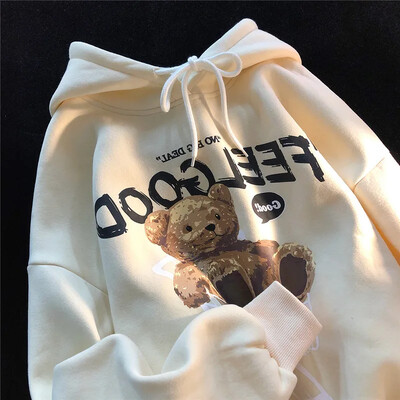 Brown Bear Vyriški ir moteriški Kasdieniai dideli gobtuvai ilgomis rankovėmis megztiniai stori porai gobtuvai su gobtuvu megztinis aksominis poros drabužis