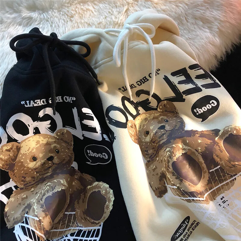 Brown Bear Vyriški ir moteriški Kasdieniai dideli gobtuvai ilgomis rankovėmis megztiniai stori porai gobtuvai su gobtuvu megztinis aksominis poros drabužis