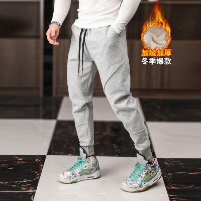 Vīriešu ziemas flīss silts sporta veids ikdienas bikses sporta zāle fitness skriešana treniņš skriešana mode ielu apģērbs kokvilnas bikses sporta bikses