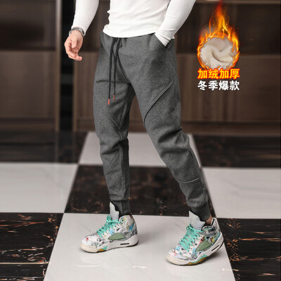 Vīriešu ziemas flīss silts sporta veids ikdienas bikses sporta zāle fitness skriešana treniņš skriešana mode ielu apģērbs kokvilnas bikses sporta bikses