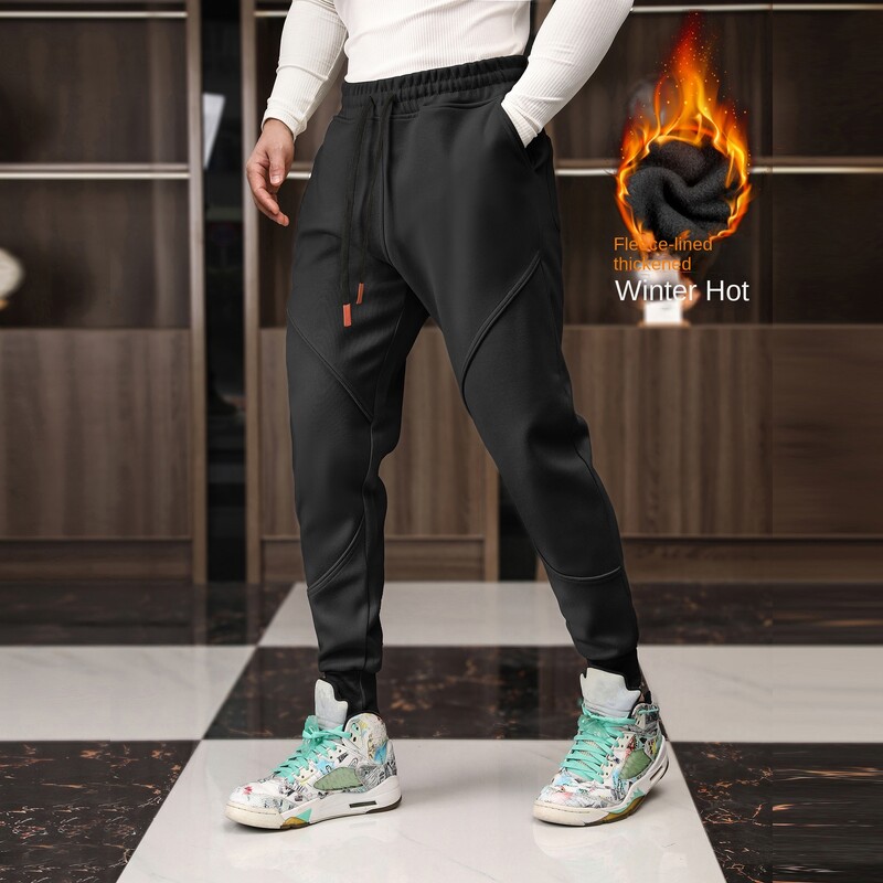 Vīriešu ziemas flīss silts sporta veids ikdienas bikses sporta zāle fitness skriešana treniņš skriešana mode ielu apģērbs kokvilnas bikses sporta bikses