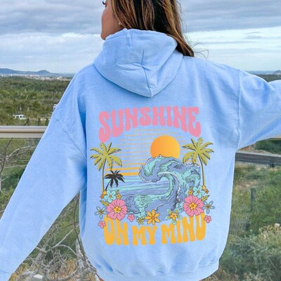 Beach Sunshine on my Mind Hoodie Sunset Oversize megztiniai su gobtuvu Moteriai estetiški ilgomis rankovėmis Minkšti kaklo drabužiai gatvės drabužiai