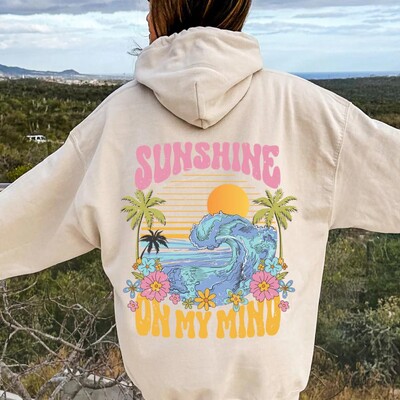 Beach Sunshine on my Mind Hoodie Sunset Oversize megztiniai su gobtuvu Moteriai estetiški ilgomis rankovėmis Minkšti kaklo drabužiai gatvės drabužiai
