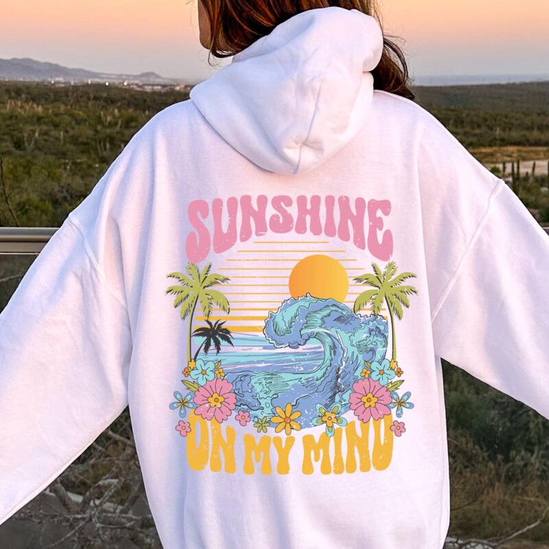 Beach Sunshine on my Mind Hoodie Sunset Oversize megztiniai su gobtuvu Moteriai estetiški ilgomis rankovėmis Minkšti kaklo drabužiai gatvės drabužiai