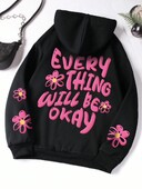 Every Thing Cuill Be Okay Letter Graphic Hoodie Ženska topla majica s kapuljačom od flisa Hip Hop Oversize Hoody Modna široka ulična odjeća