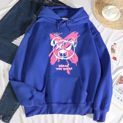 Break The Rules X Doodle Bear nyomtatás Női pulóverek Divat Alkalmi kapucnis pulóver Hip Hop S-Xxl kapucnis őszi polár meleg sportruházat