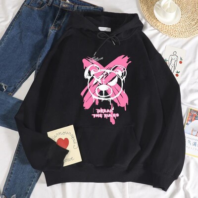 Break The Rules X Doodle Bear nyomtatás Női pulóverek Divat Alkalmi kapucnis pulóver Hip Hop S-Xxl kapucnis őszi polár meleg sportruházat