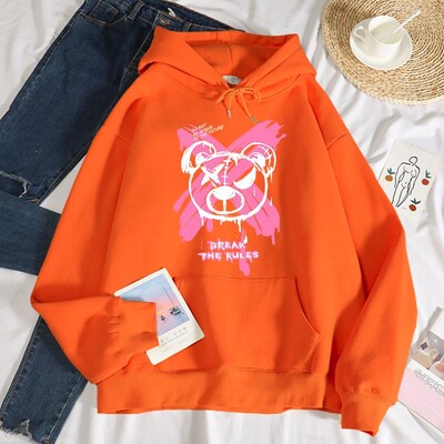 Break The Rules X Doodle Bear nyomtatás Női pulóverek Divat Alkalmi kapucnis pulóver Hip Hop S-Xxl kapucnis őszi polár meleg sportruházat