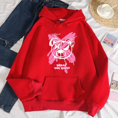 Break The Rules X Doodle Bear nyomtatás Női pulóverek Divat Alkalmi kapucnis pulóver Hip Hop S-Xxl kapucnis őszi polár meleg sportruházat