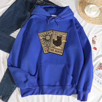 Ženska modna majica s kapuljačom od mekanog flisa s printom tarota medvjeda i mjeseca Jesenske prekomjerne majice široke, ležerne, svestrane, ulične