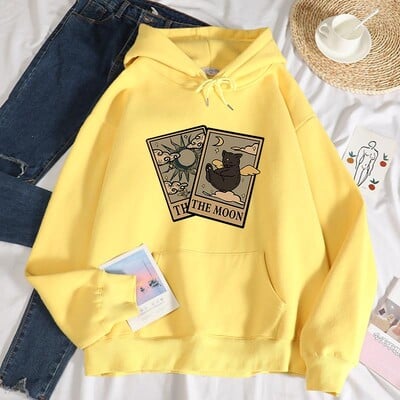 Ženska modna majica s kapuljačom od mekanog flisa s printom tarota medvjeda i mjeseca Jesenske prekomjerne majice široke, ležerne, svestrane, ulične