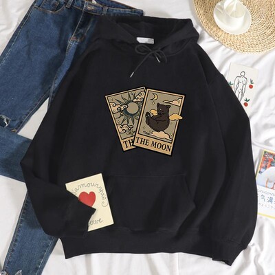 Ženska modna majica s kapuljačom od mekanog flisa s printom tarota medvjeda i mjeseca Jesenske prekomjerne majice široke, ležerne, svestrane, ulične