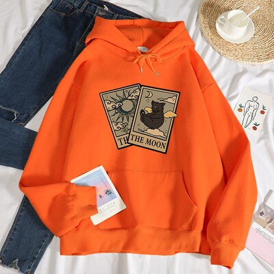 Ženska modna majica s kapuljačom od mekanog flisa s printom tarota medvjeda i mjeseca Jesenske prekomjerne majice široke, ležerne, svestrane, ulične