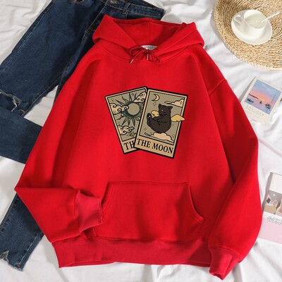 Ženska modna majica s kapuljačom od mekanog flisa s printom tarota medvjeda i mjeseca Jesenske prekomjerne majice široke, ležerne, svestrane, ulične