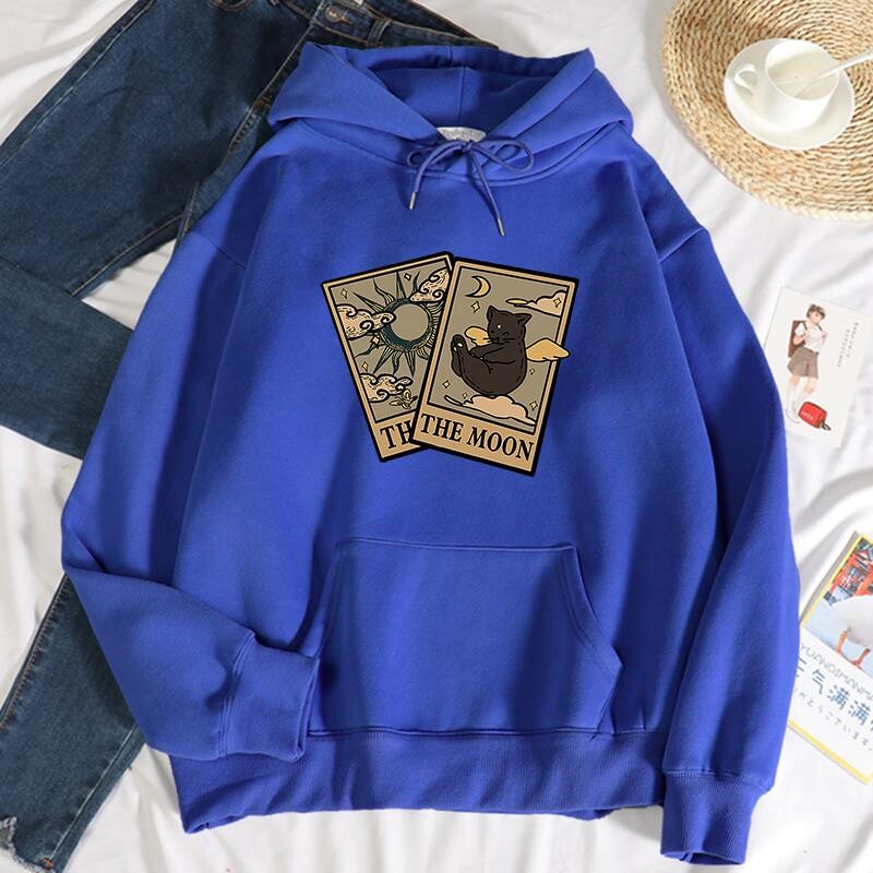 Ženska modna majica s kapuljačom od mekanog flisa s printom tarota medvjeda i mjeseca Jesenske prekomjerne majice široke, ležerne, svestrane, ulične