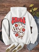 Vtipná potlač úsmevu s potlačou, dámska kapucňa s kapucňou, pohodlná mikina s kapucňou, ležérna teplá mikina, jesenné flísové oblečenie s okrúhlym výstrihom pre ženy