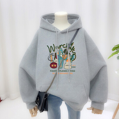 Rudens ziema sieviešu apģērbi Vintage brīvi ikdienas kokvilnas sporta krekli Karikatūra ar apdruku ar O veida kakla izgriezumu Top Puloveri Y2K kabatas kapuces