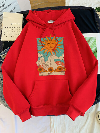 Tarot Card Art The Sun Prints Hanorace pentru femei Moda Casual Cămașă sport oversize Hanorace Lângă caldă Îmbrăcăminte pentru femei