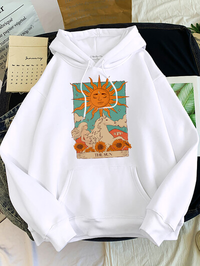 Tarot Card Art The Sun Prints Hanorace pentru femei Moda Casual Cămașă sport oversize Hanorace Lângă caldă Îmbrăcăminte pentru femei