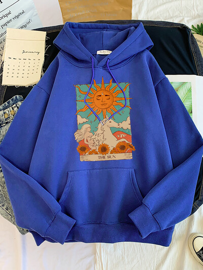 Tarot Card Art The Sun Prints Hanorace pentru femei Moda Casual Cămașă sport oversize Hanorace Lângă caldă Îmbrăcăminte pentru femei