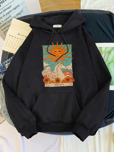 Tarot Card Art The Sun Prints Hanorace pentru femei Moda Casual Cămașă sport oversize Hanorace Lângă caldă Îmbrăcăminte pentru femei