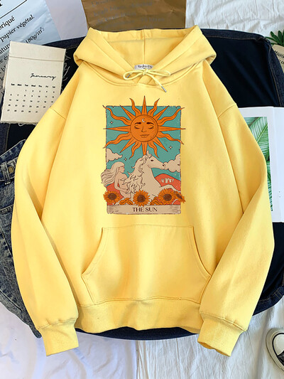 Tarot Card Art The Sun Prints Hanorace pentru femei Moda Casual Cămașă sport oversize Hanorace Lângă caldă Îmbrăcăminte pentru femei