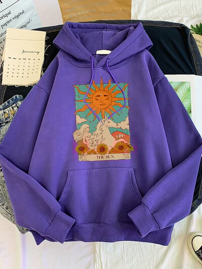 Tarot Card Art The Sun Prints Hanorace pentru femei Moda Casual Cămașă sport oversize Hanorace Lângă caldă Îmbrăcăminte pentru femei