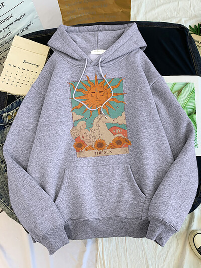 Tarot Card Art The Sun Prints Hanorace pentru femei Moda Casual Cămașă sport oversize Hanorace Lângă caldă Îmbrăcăminte pentru femei