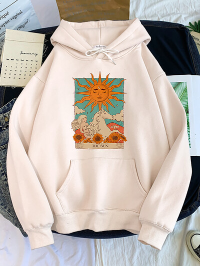 Tarot Card Art The Sun Prints Hanorace pentru femei Moda Casual Cămașă sport oversize Hanorace Lângă caldă Îmbrăcăminte pentru femei