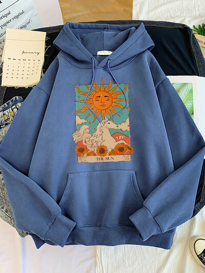 Tarot Card Art The Sun Prints Hanorace pentru femei Moda Casual Cămașă sport oversize Hanorace Lângă caldă Îmbrăcăminte pentru femei