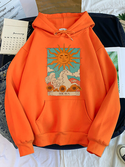 Tarot Card Art The Sun Prints Hanorace pentru femei Moda Casual Cămașă sport oversize Hanorace Lângă caldă Îmbrăcăminte pentru femei