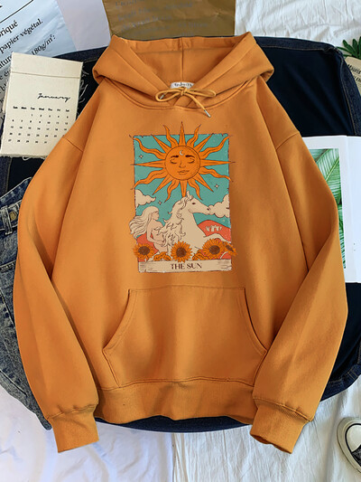 Tarot Card Art The Sun Prints Hanorace pentru femei Moda Casual Cămașă sport oversize Hanorace Lângă caldă Îmbrăcăminte pentru femei