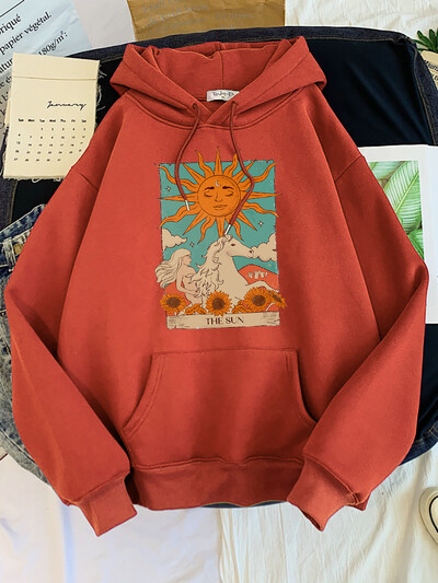 Tarot Card Art The Sun Prints Hanorace pentru femei Moda Casual Cămașă sport oversize Hanorace Lângă caldă Îmbrăcăminte pentru femei