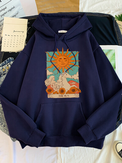 Tarot Card Art The Sun Prints Hanorace pentru femei Moda Casual Cămașă sport oversize Hanorace Lângă caldă Îmbrăcăminte pentru femei