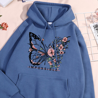 Пеперуда, съставена от пеперуди и цветя Дамски суитшърт Street fur-liner Hooded Hipster S-XXL Hoodies Есен Топли