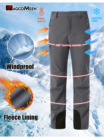 MAGCOMSEN Ski Snow Pants Ανδρικό αδιάβροχο με φερμουάρ στο κάτω μέρος Softshell παντελόνι σκι Fleece επένδυση αντιανεμικό παντελόνι snowboard