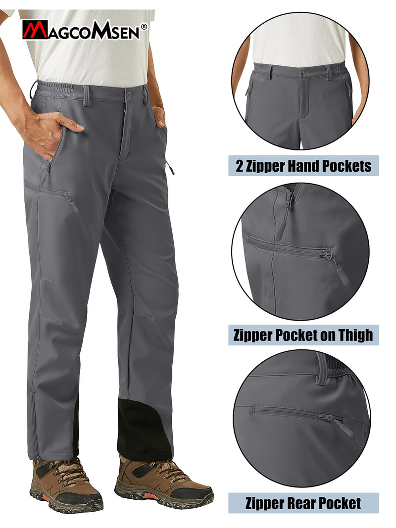 MAGCOMSEN skijaške hlače za snijeg, muške vodootporne s patentnim zatvaračem Softshell skijaške hlače s podstavom od flisa, otporne na vjetar, hlače za snowboard