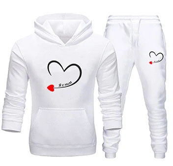 Pārrobežu jaunās vīriešu un sieviešu kapuces ar apdruku, kas piemērotas mīlestībai ar garām piedurknēm