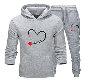 Pārrobežu jaunās vīriešu un sieviešu kapuces ar apdruku, kas piemērotas mīlestībai ar garām piedurknēm