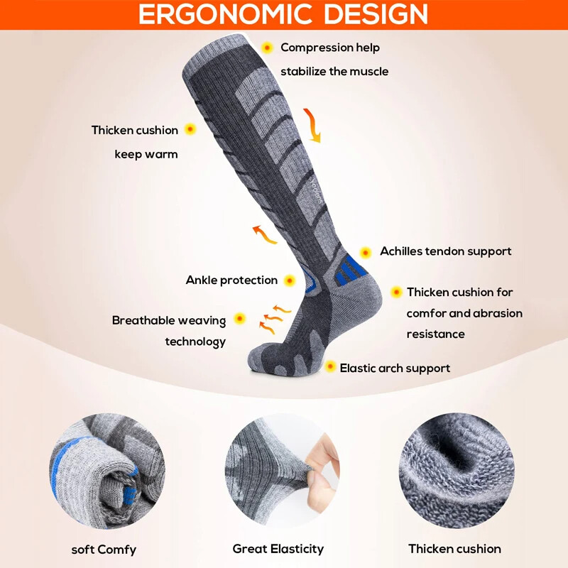 Planinarske termalne skijaške čarape za muškarce Žene Zimske Duge Tople Sportovi na otvorenom Skijanje Bordanje na snijegu Čarapa za nastup Planinarenje
