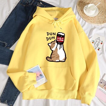 Dun Dun Salary Increase Funny Cat Printing Hoodies Дамски есенни суичъри с качулка Oversize Simple Fleece Sweatshirts Street S-Xxl Hoody