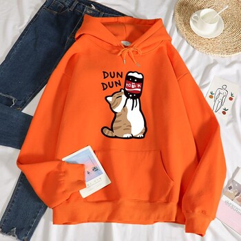 Dun Dun Salary Increase Funny Cat Printing Hoodies Дамски есенни суичъри с качулка Oversize Simple Fleece Sweatshirts Street S-Xxl Hoody