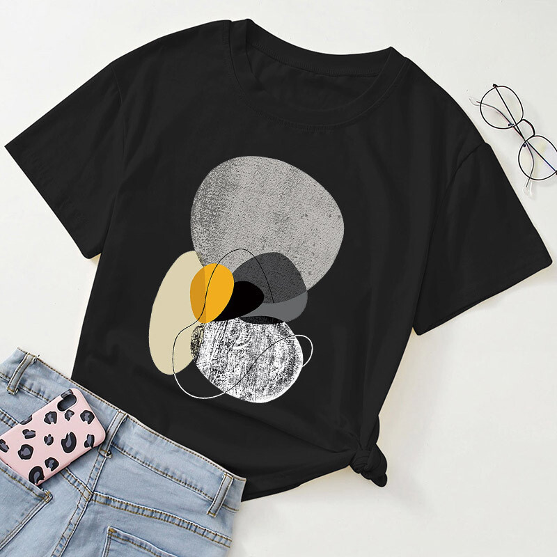 Vrei modă transfrontalieră pentru femei, noul stil geometric Harajuku, tricou largi pentru femei cu mânecă scurtă