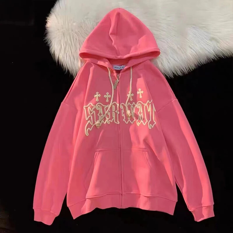 Ženske majice s kapuljačom High Street Harajuku Retro HipHop majica s kapuljačom na patentni zatvarač Široka majica s kapuljačom Odjeća Hot Sale Modna jakna s kapuljačom Kaput Y2K