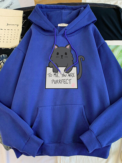 kass Minu jaoks oled sa purrfect muster kirjaga trükitud Pusa naiste kawaii oversize O-kaelusega dressipluus hubane avar emane armas Tracksui