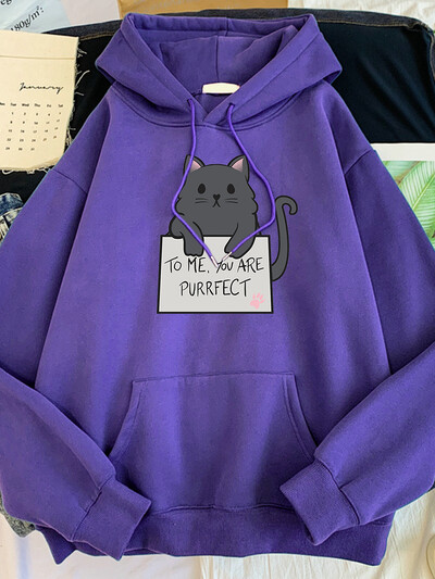kass Minu jaoks oled sa purrfect muster kirjaga trükitud Pusa naiste kawaii oversize O-kaelusega dressipluus hubane avar emane armas Tracksui